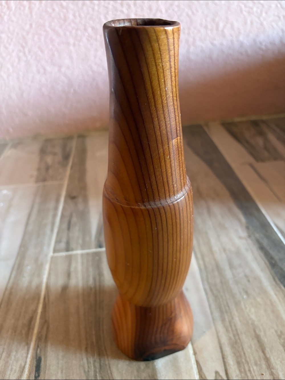 Handcrafted Brown Wooden Bud Vase - Home Accents